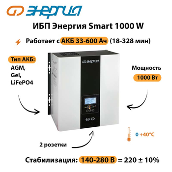 ИБП Энергия Smart 1000W - ИБП и АКБ - Энергия ИБП Smart - . Магазин оборудования для автономного и резервного электропитания Ekosolar.ru в Хабаровске