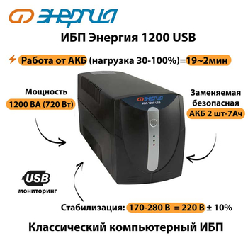 Энергия ИБП 1200 USB - ИБП и АКБ - ИБП для компьютера - . Магазин оборудования для автономного и резервного электропитания Ekosolar.ru в Хабаровске