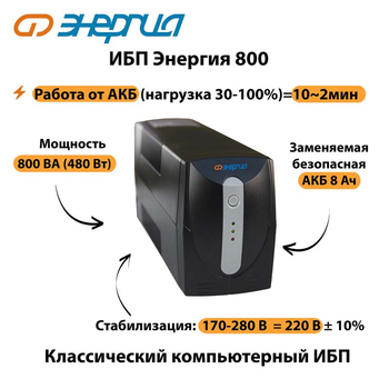 Энергия ИБП 800 - ИБП и АКБ - ИБП для компьютера - . Магазин оборудования для автономного и резервного электропитания Ekosolar.ru в Хабаровске